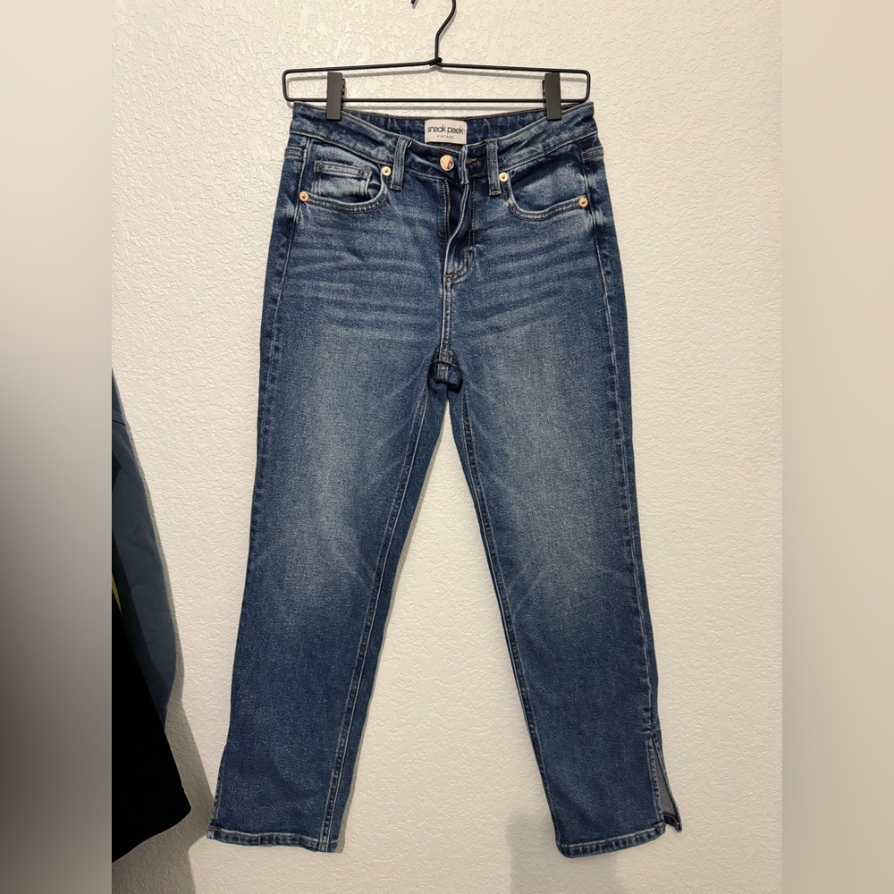 Sneak Peek Vintage Womens Blue Wash Denim Straight Leg Zipper Ankle Jeans